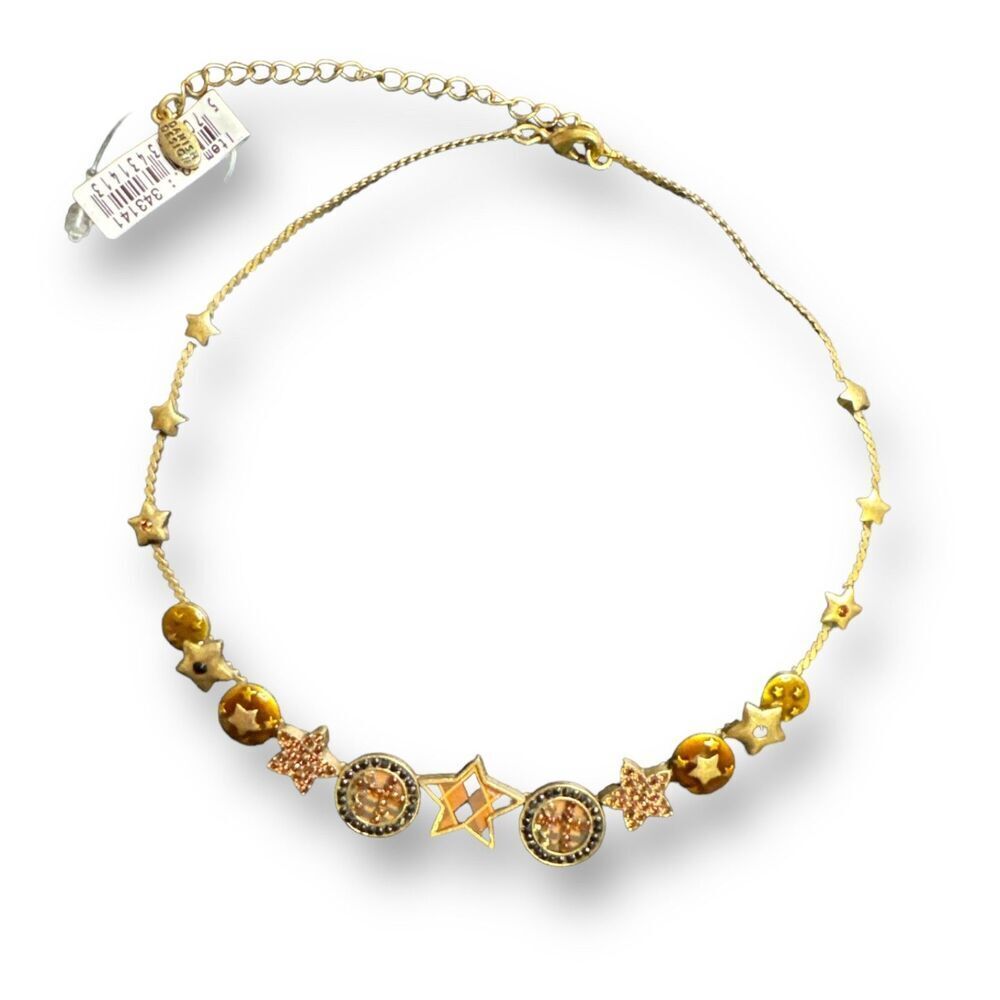 Vintage Pilgrim Necklace Link with star motives Sparkley Stones & Enamel